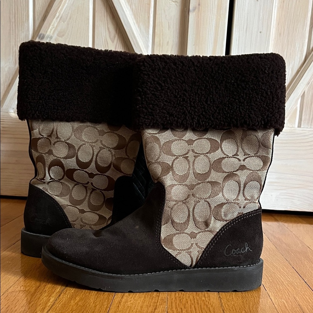 Coach Brown and Black Monogram Boots